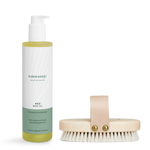 Dry Brushing Starter Kit: WILD Körperöl in Pumpflasche und Trockenbürste aus Holz mit Lederriemen
